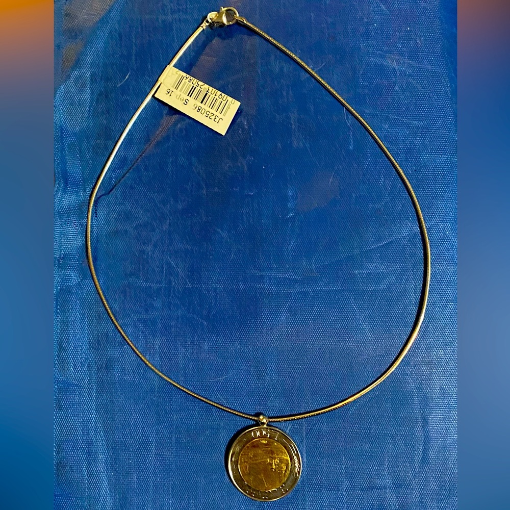 Bronze 500 Lire Coin Omega Necklace by Bronzo Italia 16” NWT
